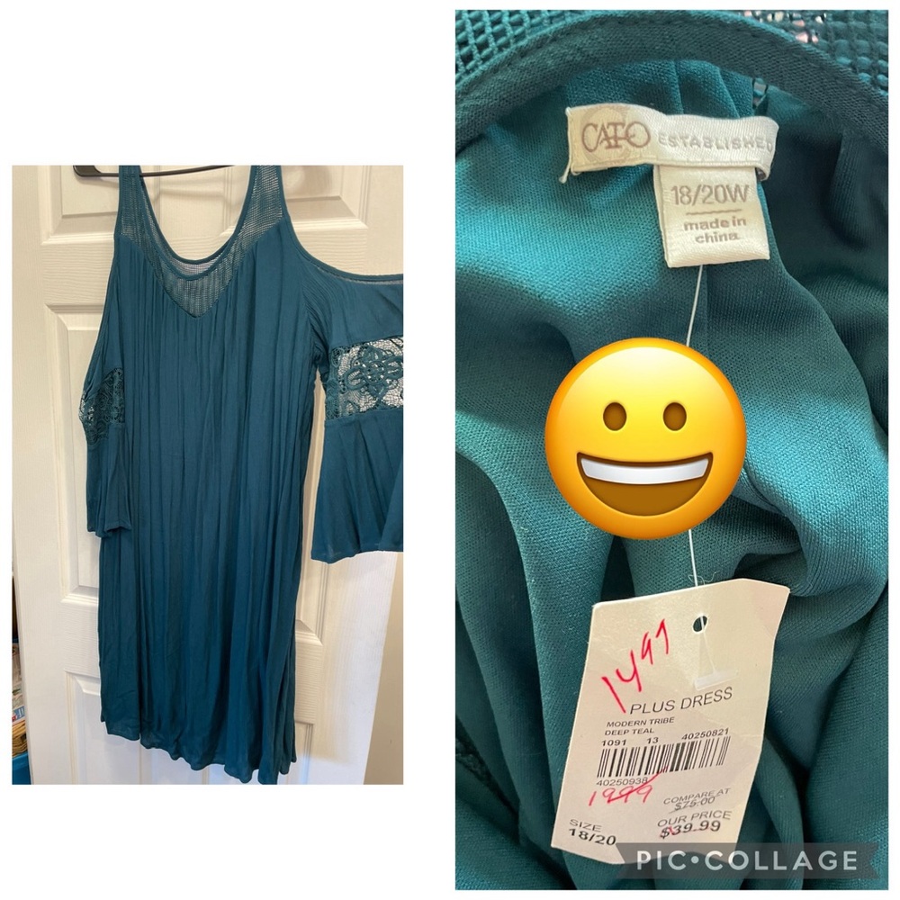 Cato Teal Cold Shoulder Dress with Lace